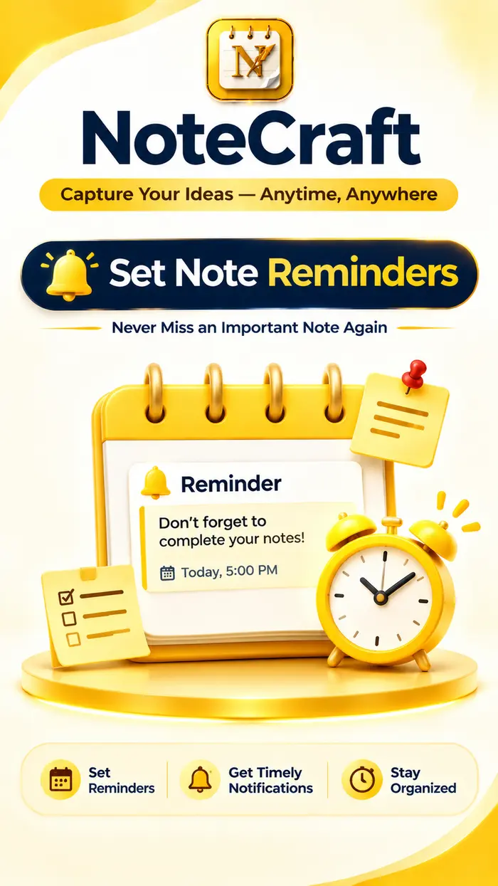 NoteCraft Set Note Reminders feature — never miss an important note again